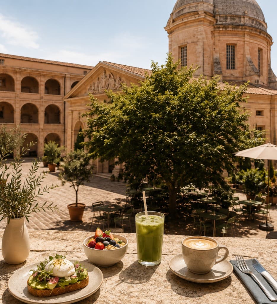 Terrasse ensoleillée avec vue sur un patio marseillais