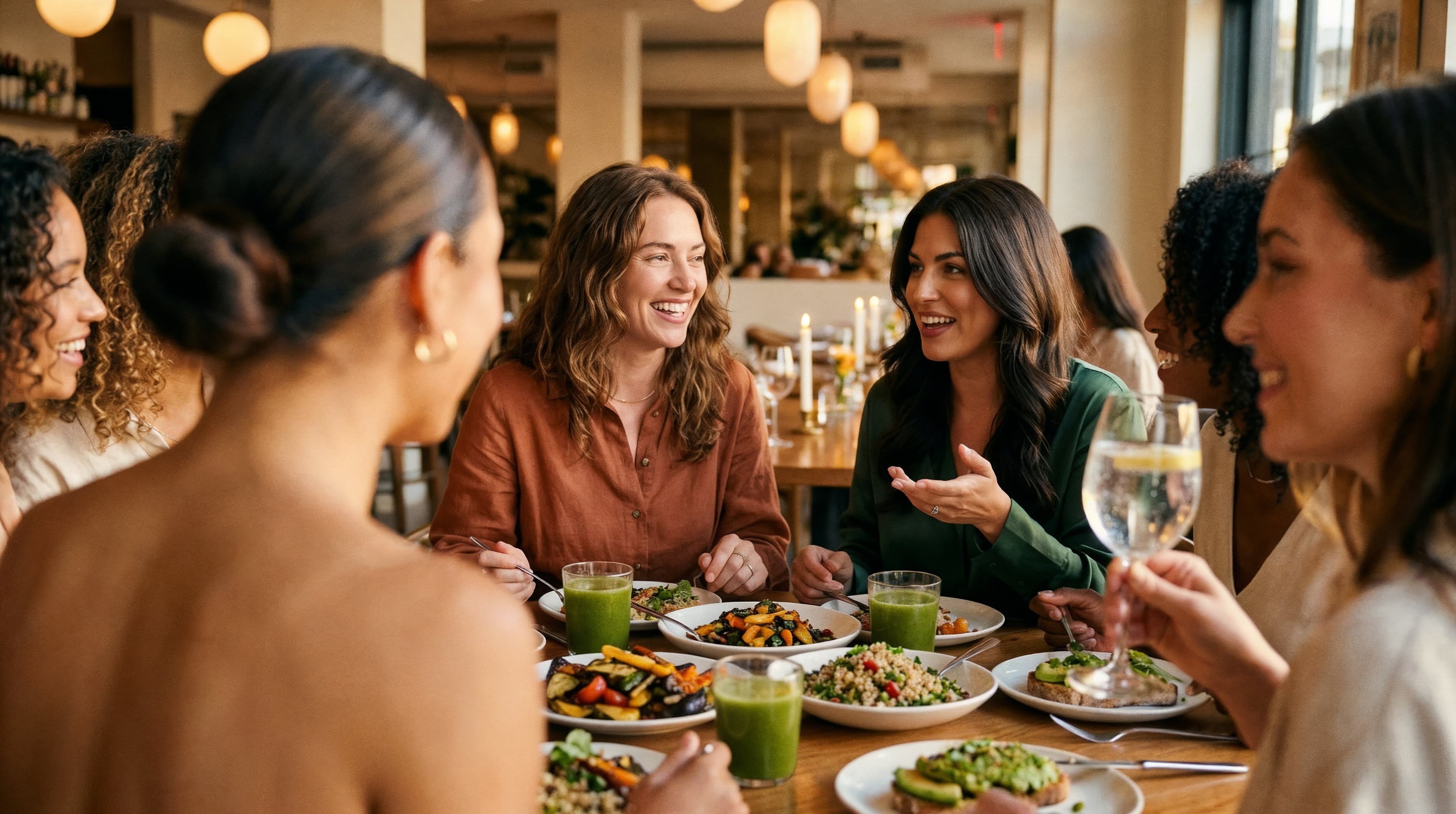 Groupe de femmes autour d'une table de restaurant